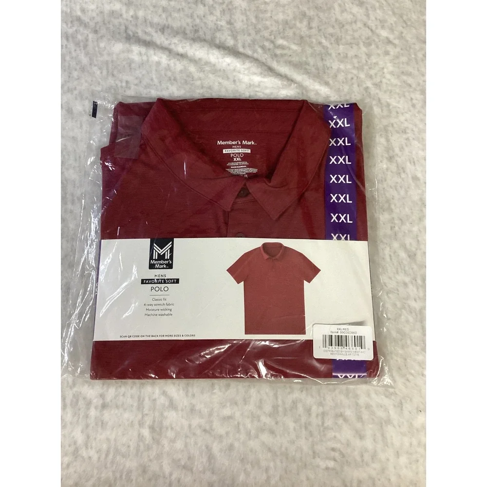 Member's Mark Mens Favorite Soft Polo Red XXL 4-Way Stretch Moisture‎ Wicking